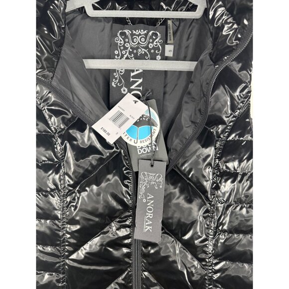 NWT Anorak Down Chevron Black Glossy Quilted Vest Size  S $180 - Picture 6 of 6